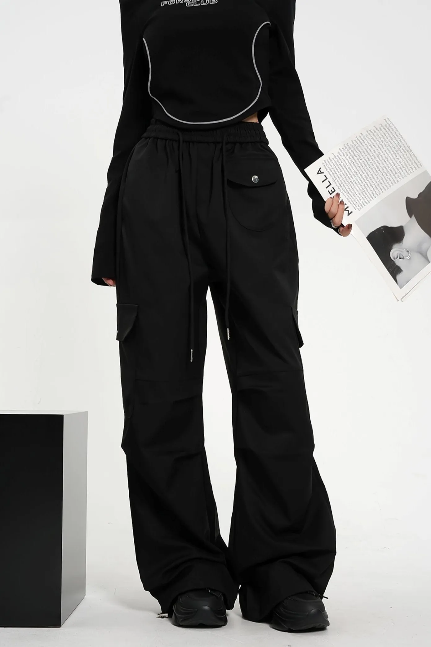 High-waisted Elasticated Waist Cargo Pants