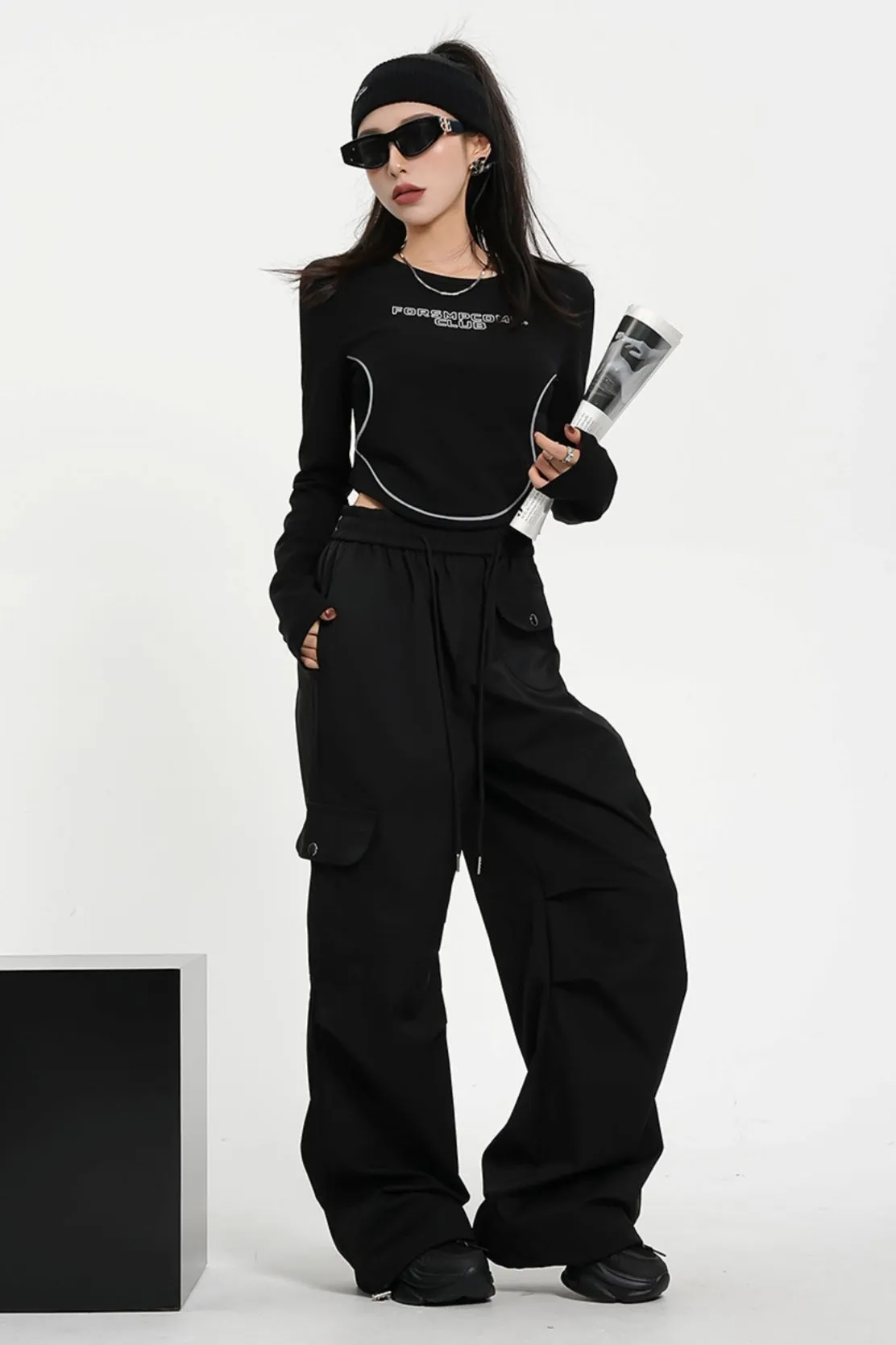 High-waisted Elasticated Waist Cargo Pants