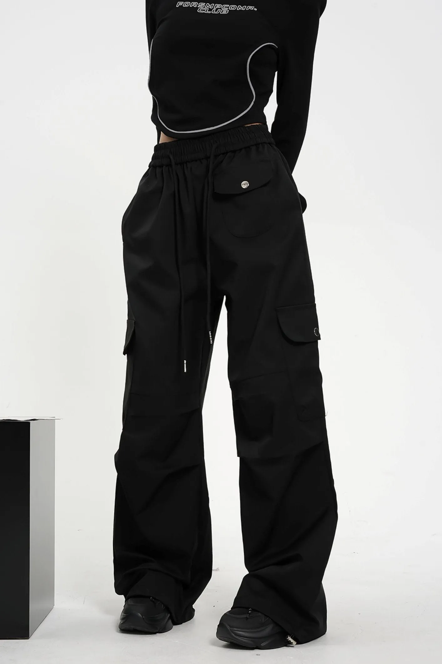 High-waisted Elasticated Waist Cargo Pants