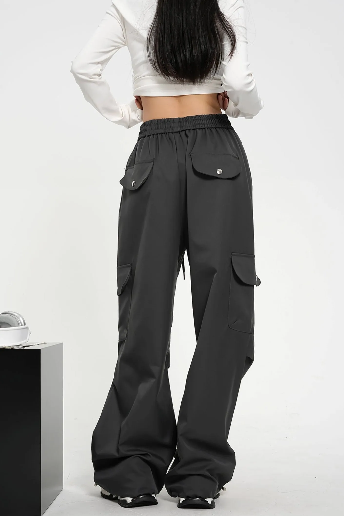 High-waisted Elasticated Waist Cargo Pants