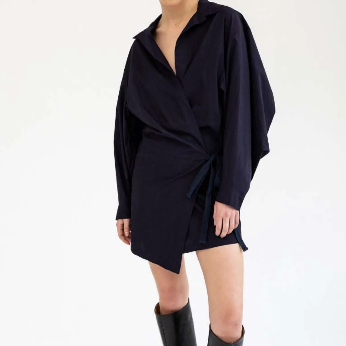 Humanoid Navy Cotton Wrap Dress