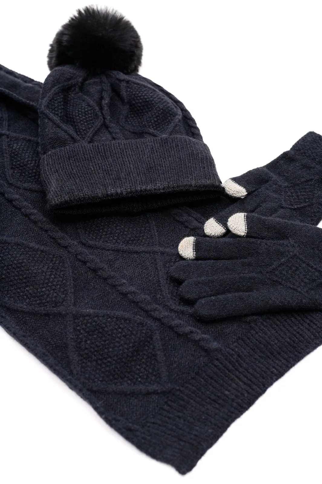 Jane Frost Beanie, Glove, and Scarf Set In Black - 12/4