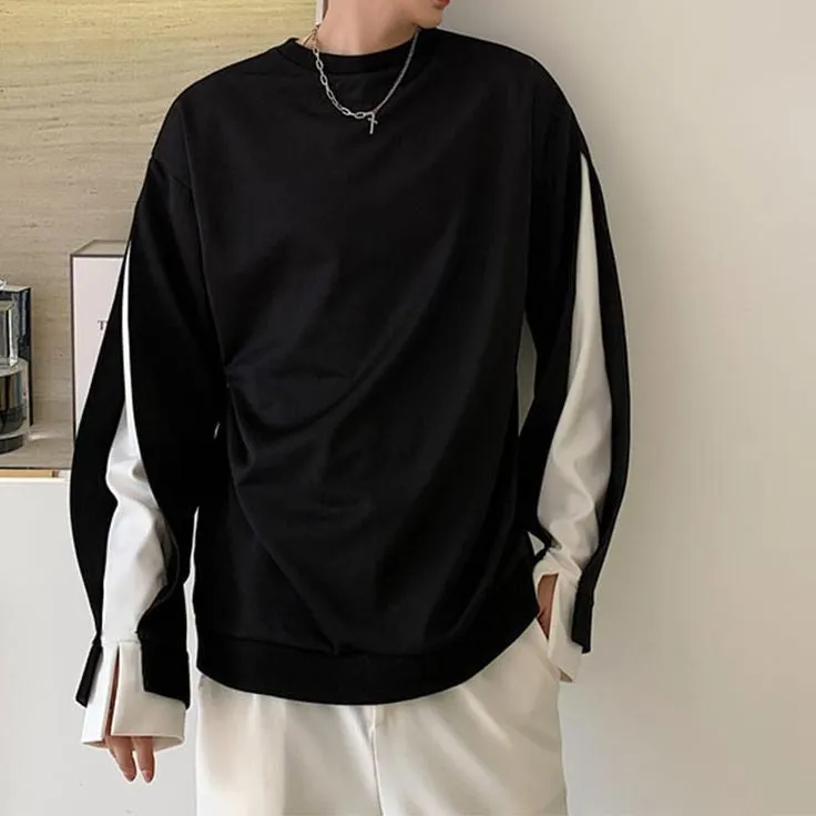 Korean Hip-Hop Double Sleeve Oversized Half Neck Sweatshirt