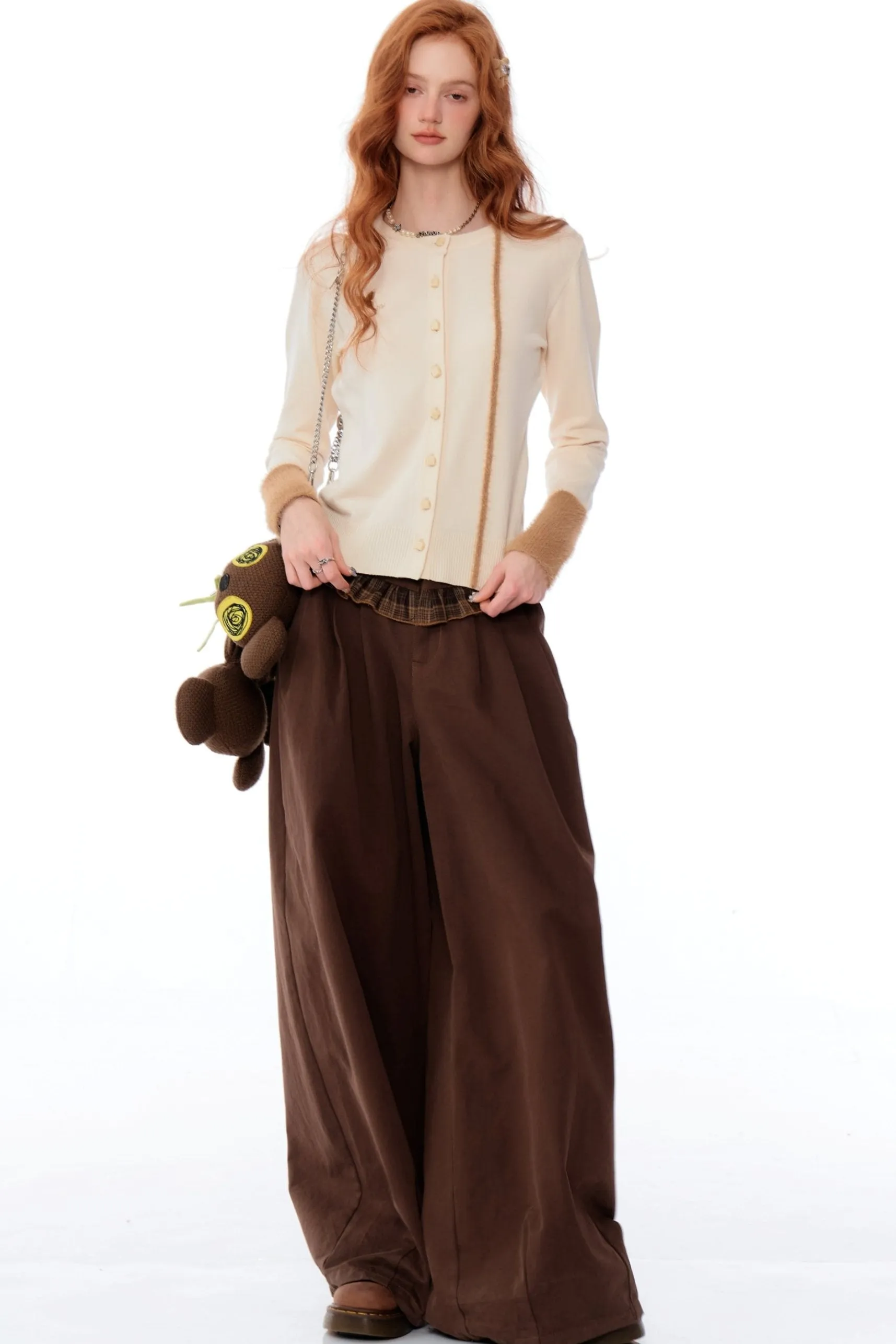 Lace Trim High Waist Wide Leg Pants