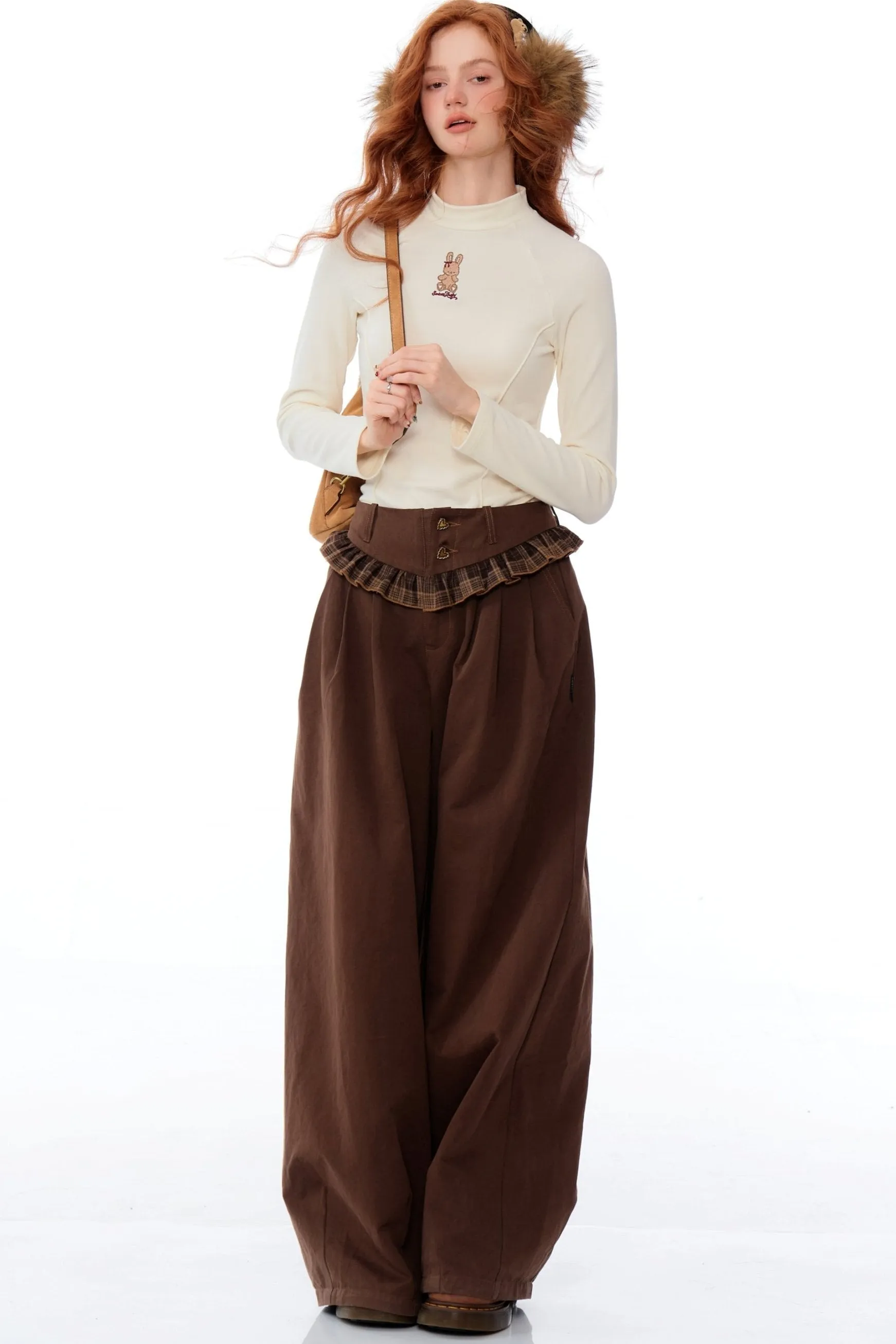 Lace Trim High Waist Wide Leg Pants