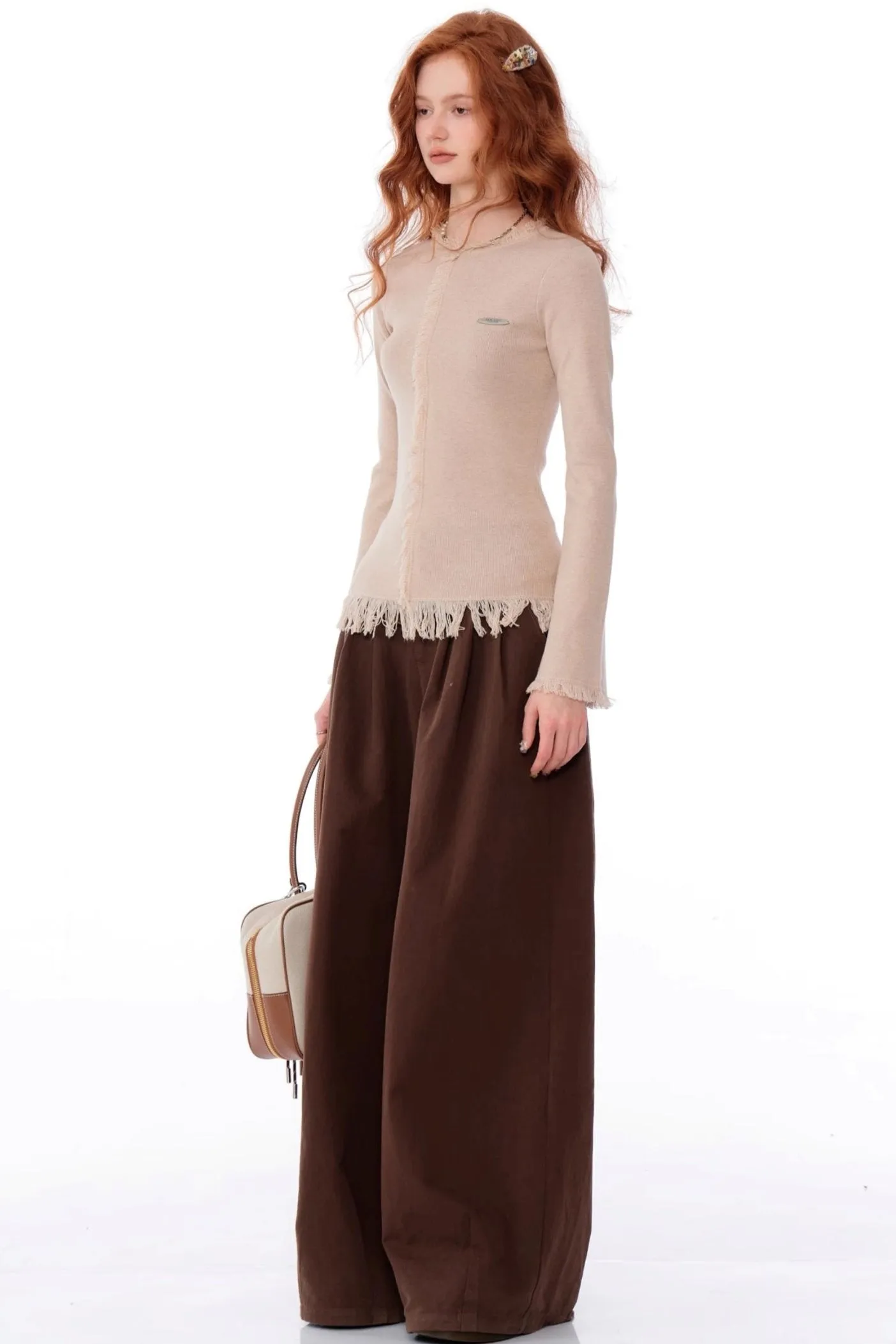 Lace Trim High Waist Wide Leg Pants