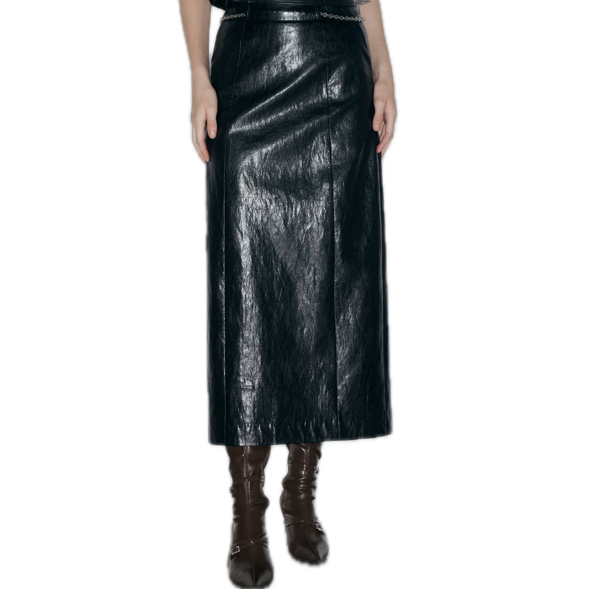 Leather Midi Skirt In Black