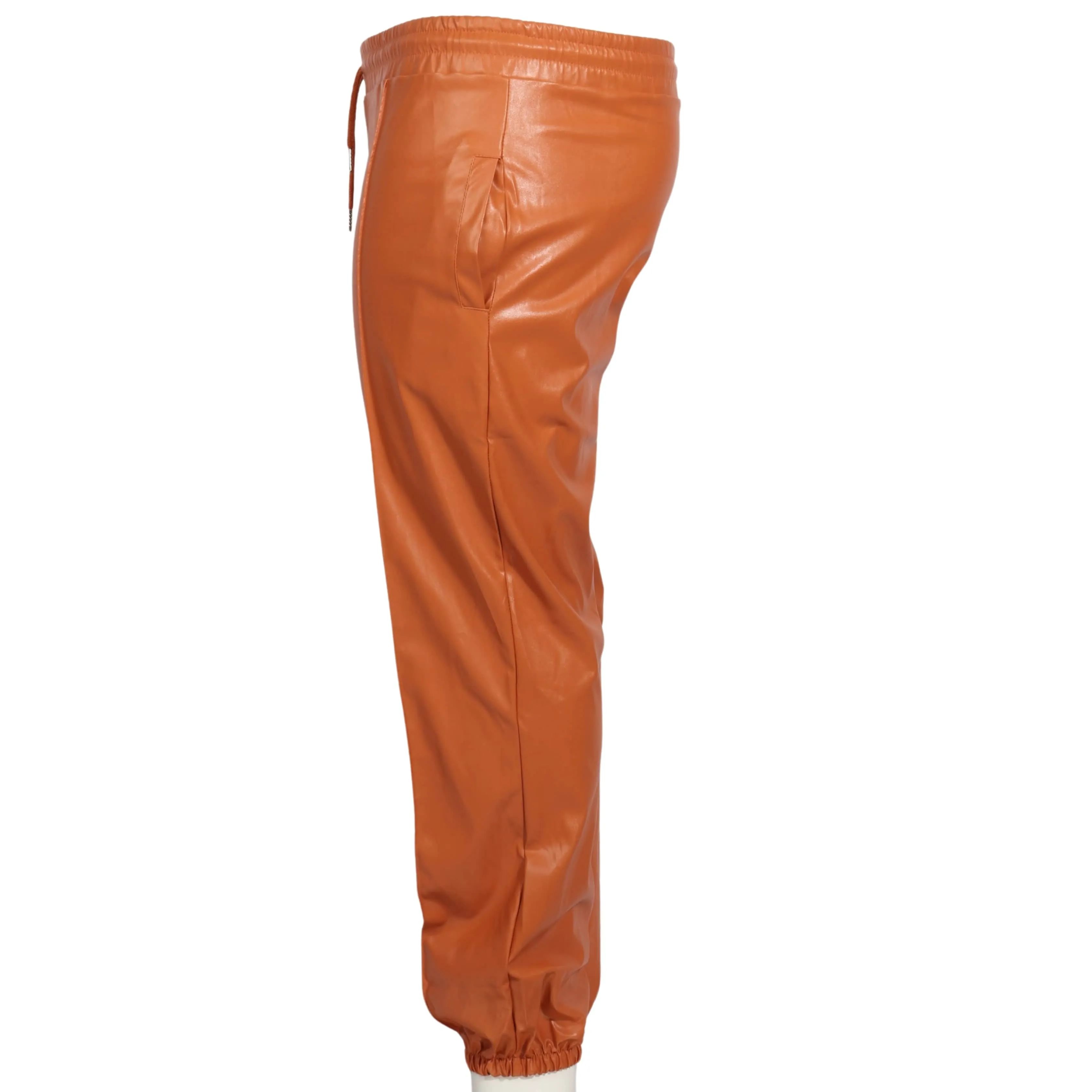 Leather Pants Drawstring Elastic High Waist