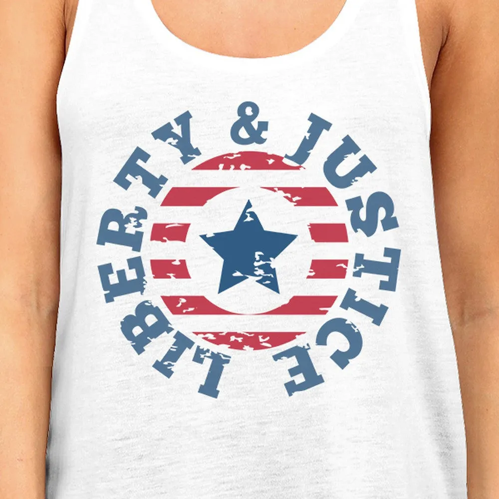 Liberty & Justice Womens White Sleeveless Tee 4th Of July Tank Top