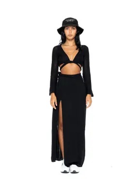 Luna Knitted Maxi Wrap Skirt - Black