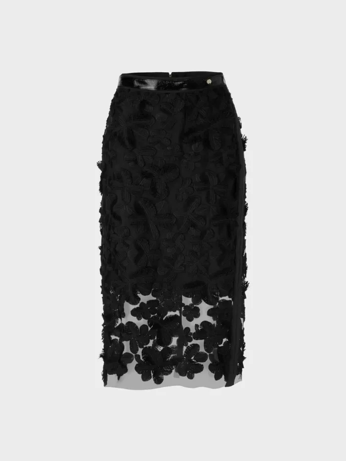 Marc Cain Collections Tulle Lace Black Midi Skirt VC 71.06 W52 COL 900