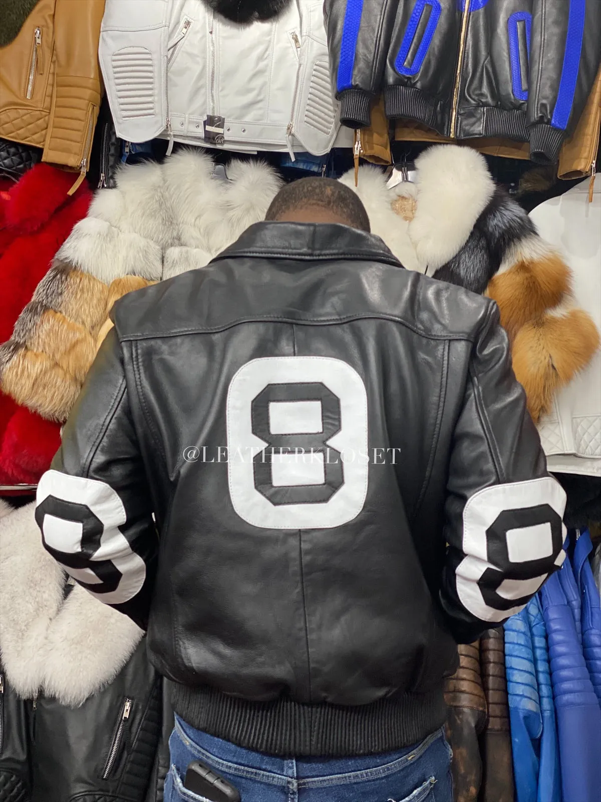 Men's 8 Ball Leather Jacket [Black/White]