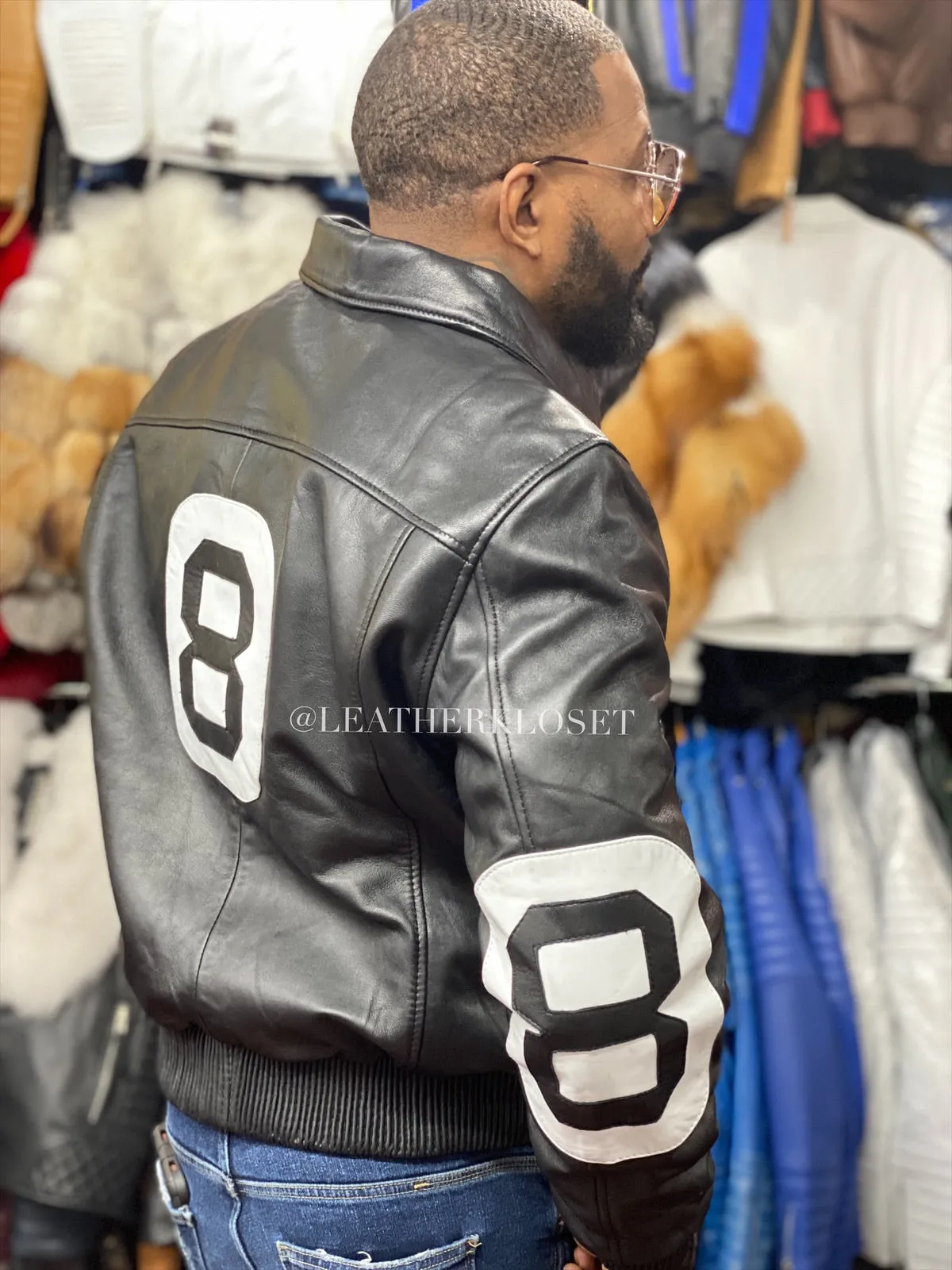 Men's 8 Ball Leather Jacket [Black/White]