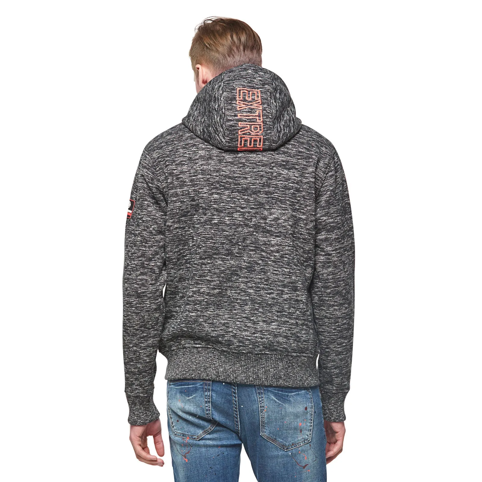 Mens Heather Knit Bond fleece Hoodie Sweatshirt Hooded Zip-Up Jacket