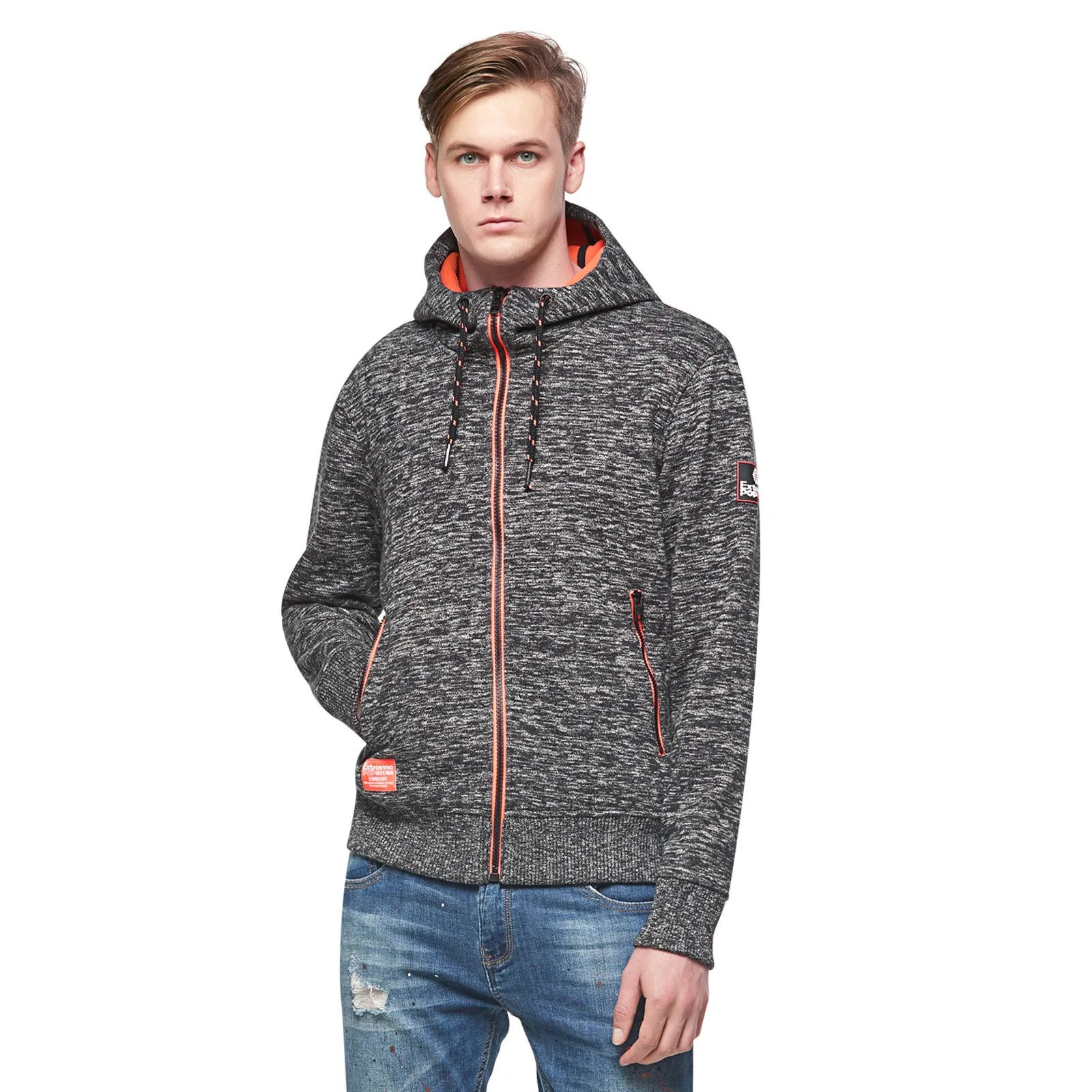 Mens Heather Knit Bond fleece Hoodie Sweatshirt Hooded Zip-Up Jacket