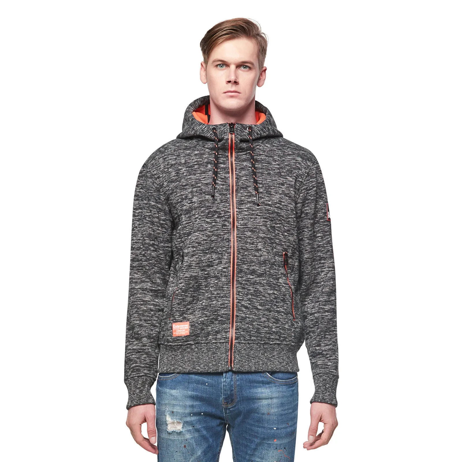 Mens Heather Knit Bond fleece Hoodie Sweatshirt Hooded Zip-Up Jacket