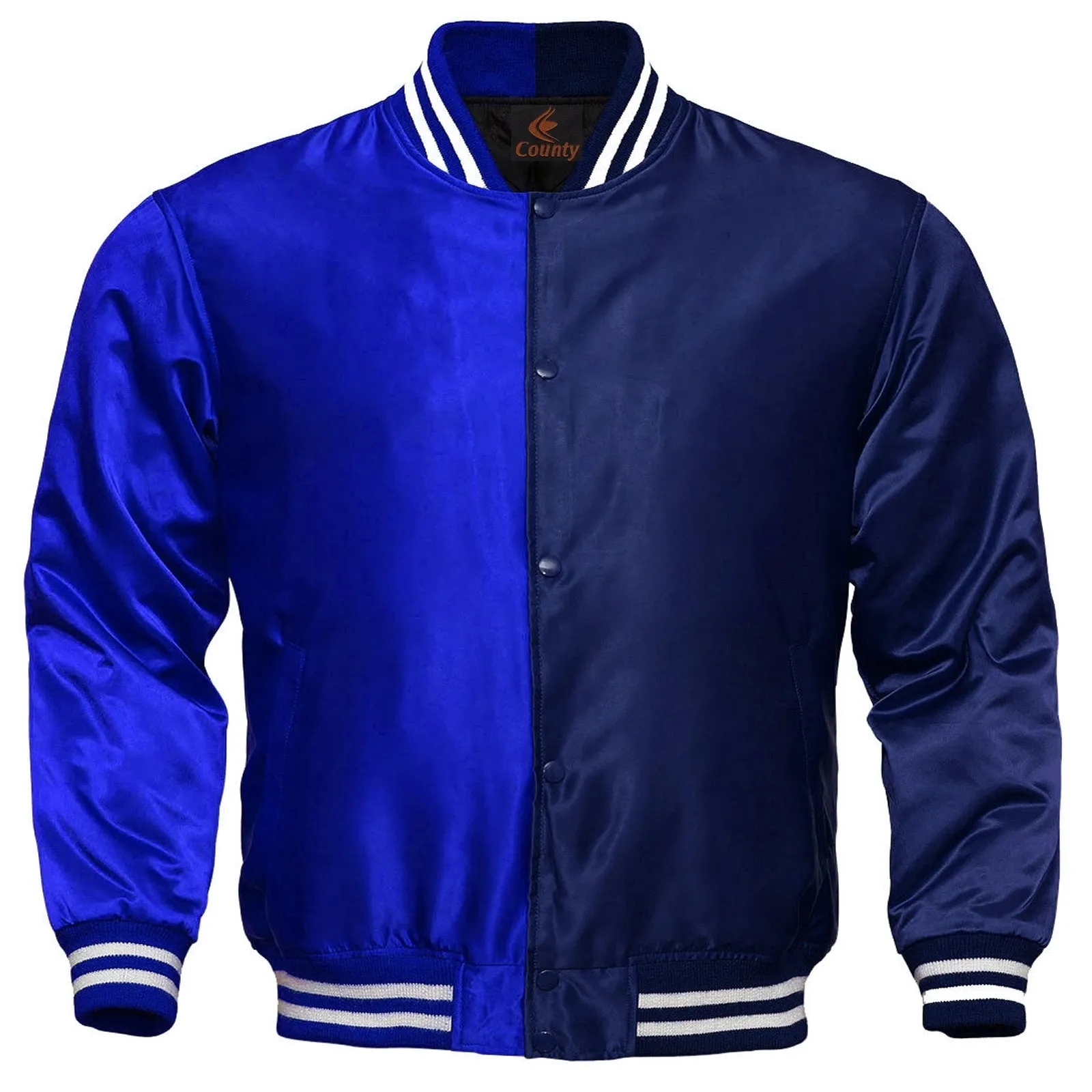 Mens Letterman Jacket Royal Blue Navy Blue Satin Jacket Team Varsity Jackets