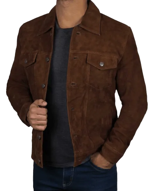 Men's Logan Cowboy Style Brown Suede Leather Jacket