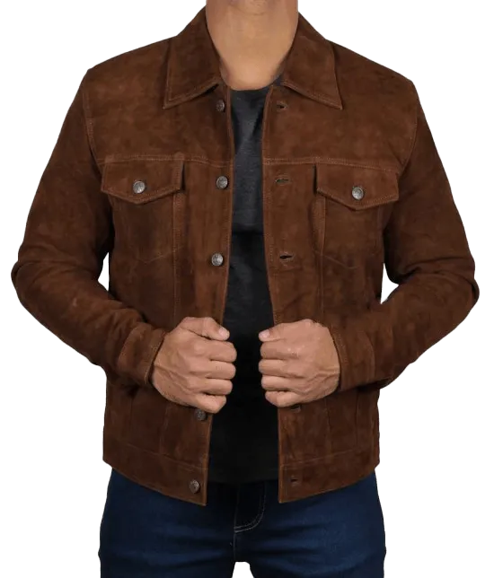 Men's Logan Cowboy Style Brown Suede Leather Jacket