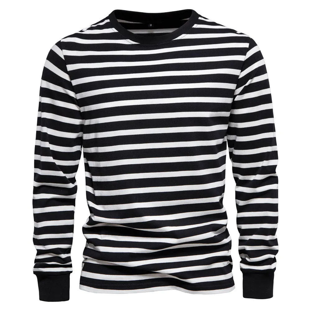 Men's Long Sleeve Slim Fit Casual Striped Sweatshirt | TS293