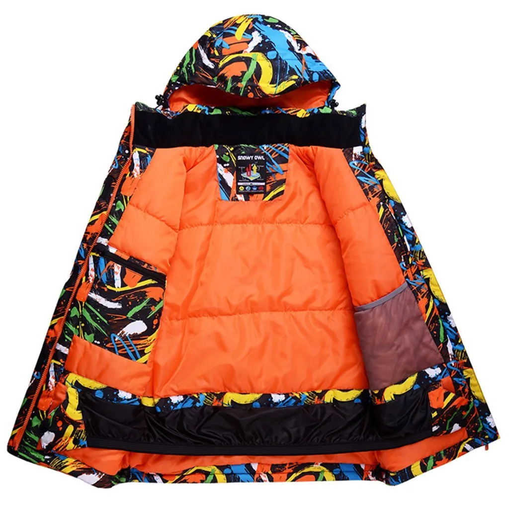 Men's Mountain Shadow Print Warm Snow Jacket - Orange Color