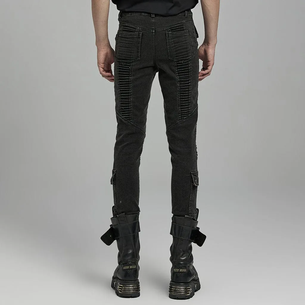 Men's Punk Multi-pockets Pleated Pants