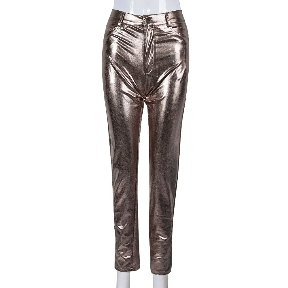 Metallic High Waist Pencil Night Wear Pants