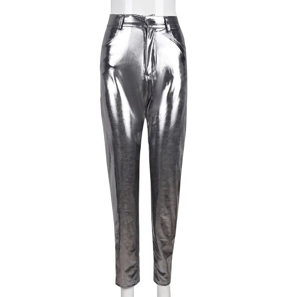 Metallic High Waist Pencil Night Wear Pants