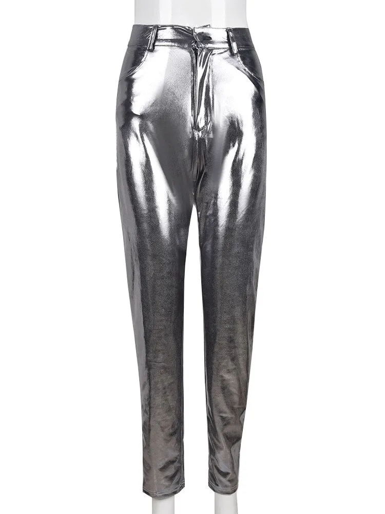 Metallic High Waist Pencil Night Wear Pants