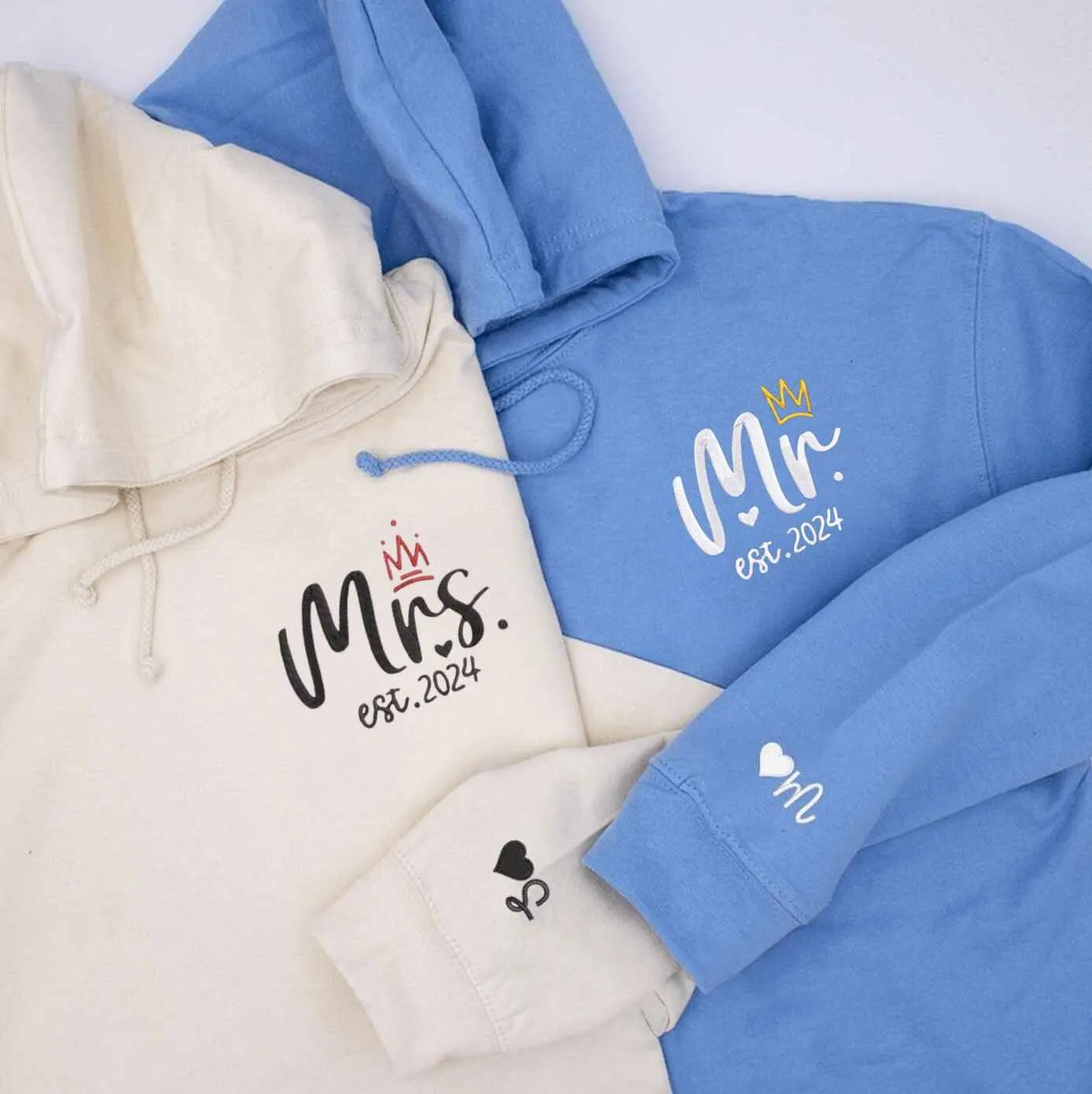 Mr. & Mrs. Couple Matching Hoodies - Personalized Embroidered Hoodies For Couples