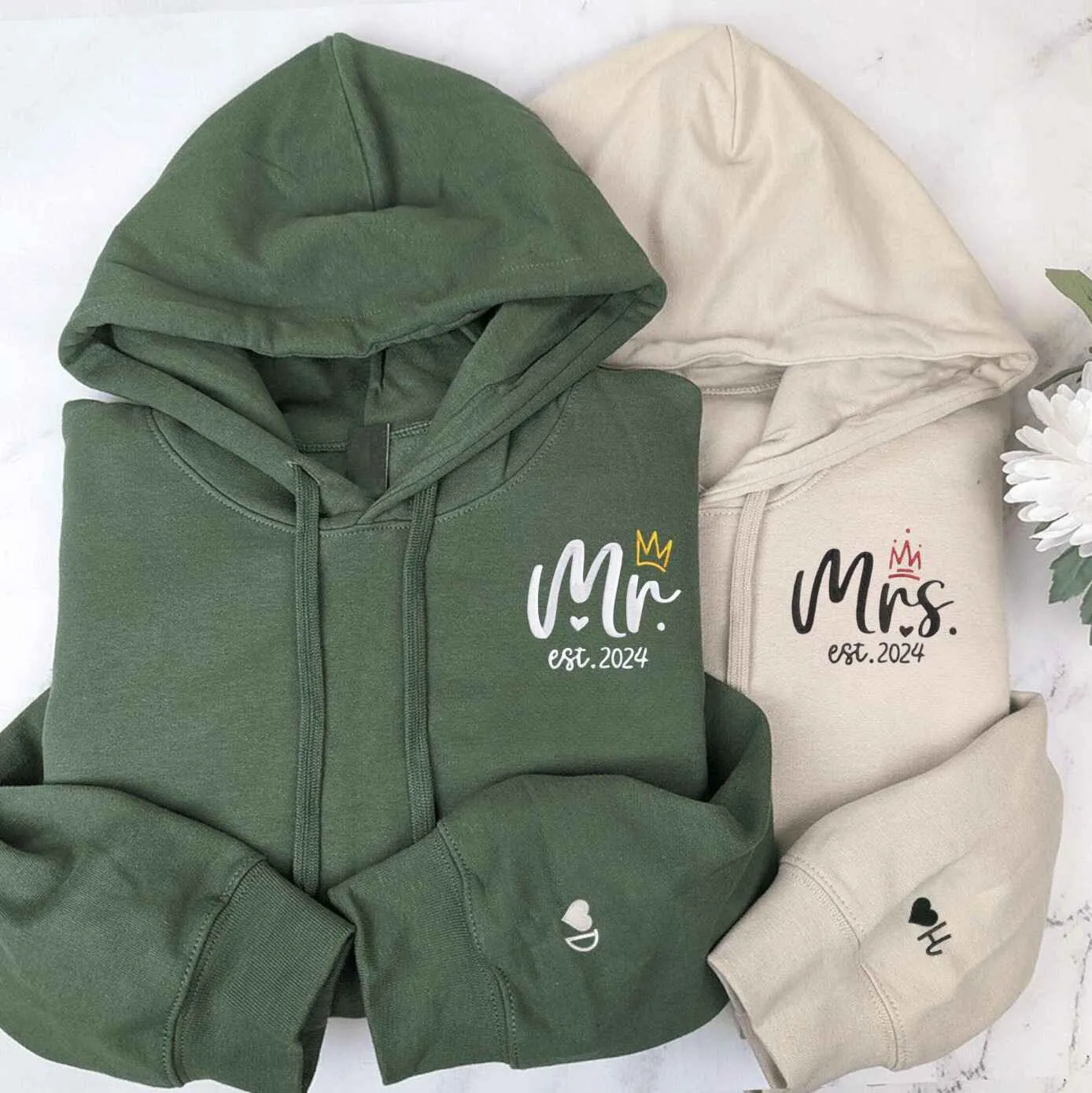 Mr. & Mrs. Couple Matching Hoodies - Personalized Embroidered Hoodies For Couples