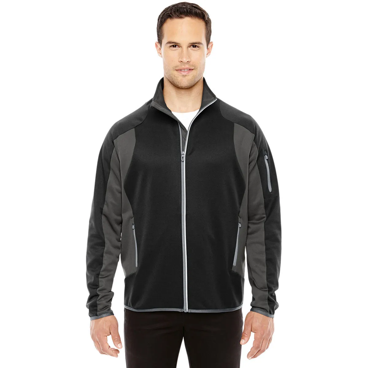 North End Men's Black/Dark Graphite Heather Colorblock Performance Fleece Jacket