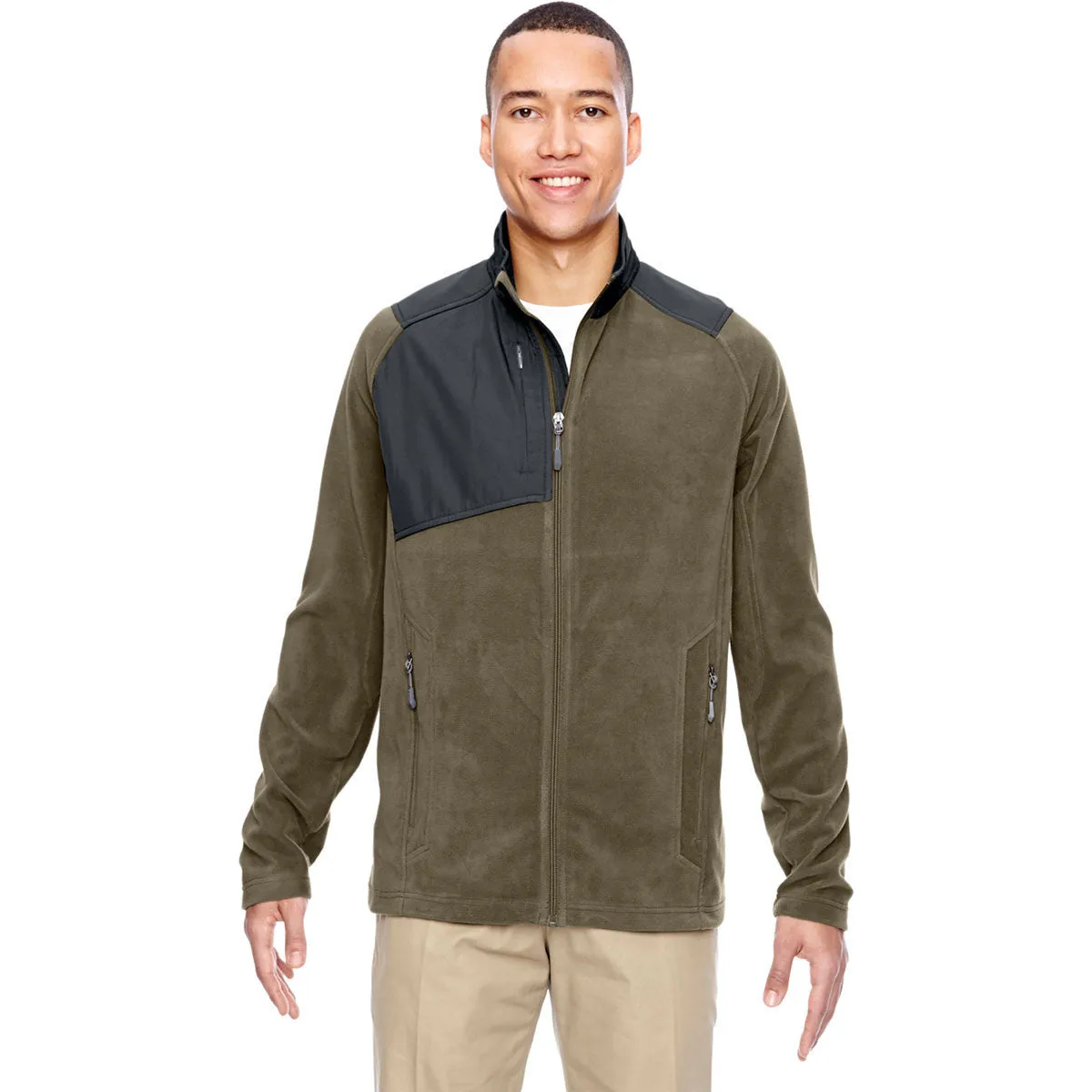 North End Men's Dark Oakmoss Excursion Trail Fabric-Block Fleece Jacket