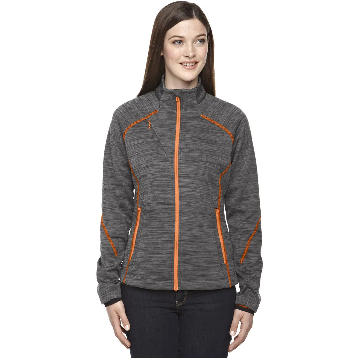 North End Women's Carbon/Orange Soda Flux Melange Fleece Jacket