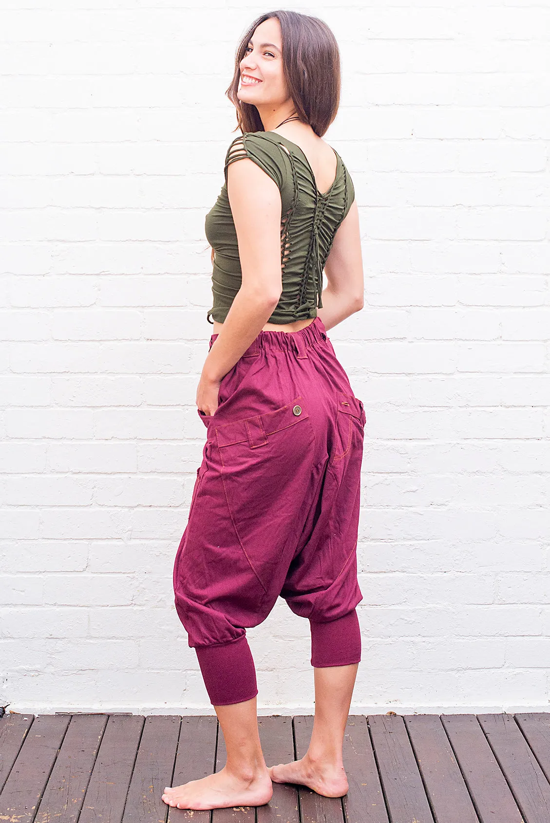 One Button Drop Crotch Unisex Pants