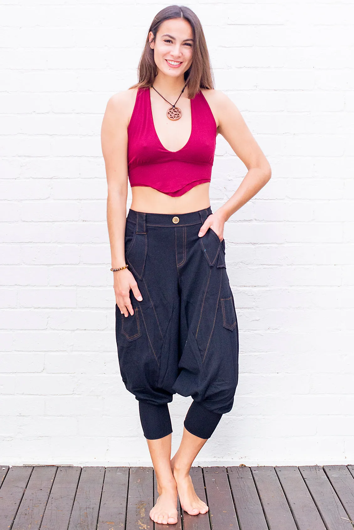 One Button Drop Crotch Unisex Pants