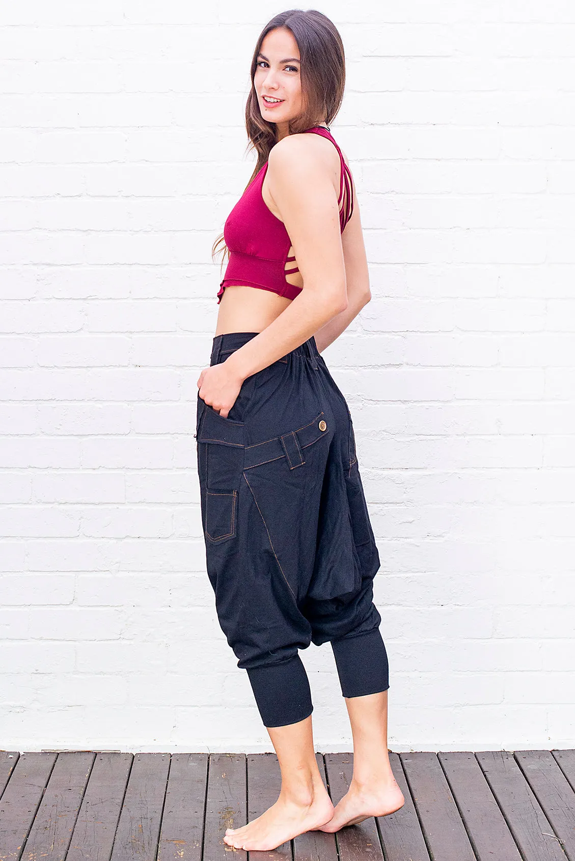 One Button Drop Crotch Unisex Pants