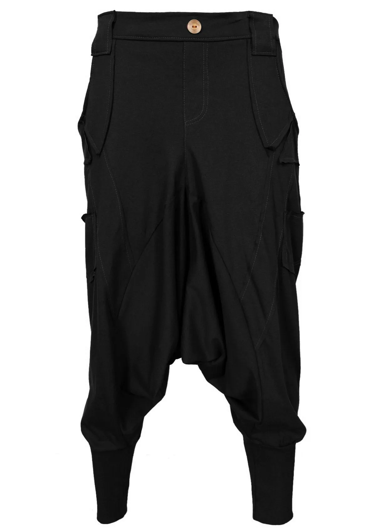 One Button Drop Crotch Unisex Pants