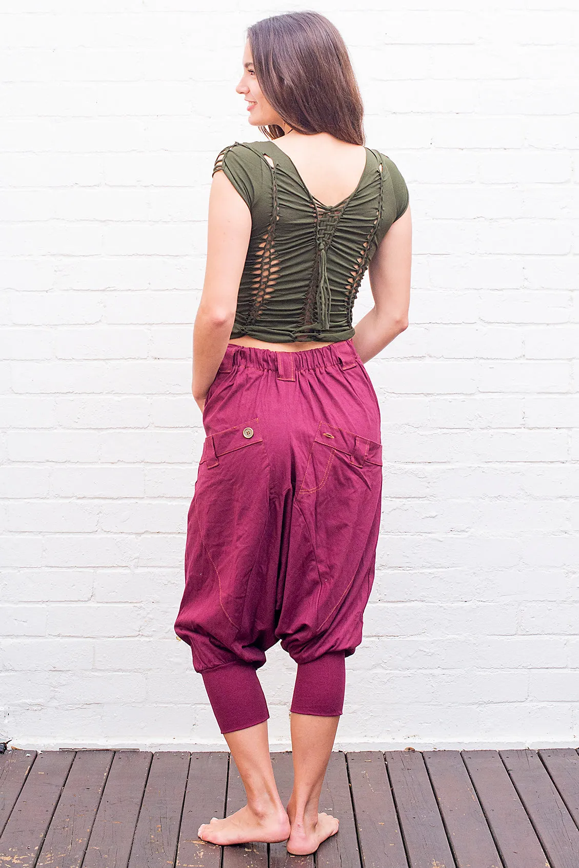 One Button Drop Crotch Unisex Pants