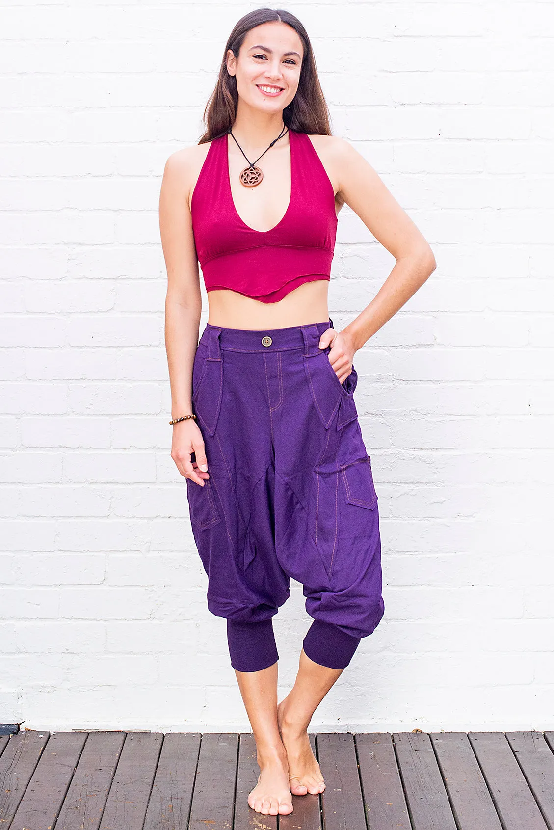 One Button Drop Crotch Unisex Pants