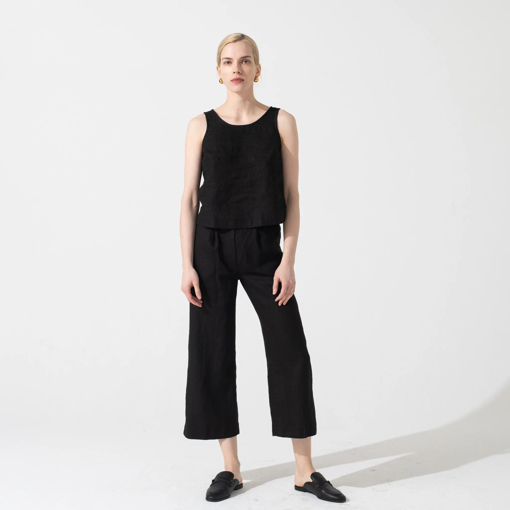 R: DAMME-2 high-waisted linen pants (Size: L; Color: Oat Milk)