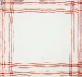 Red & White Linen Bordered Handkerchief