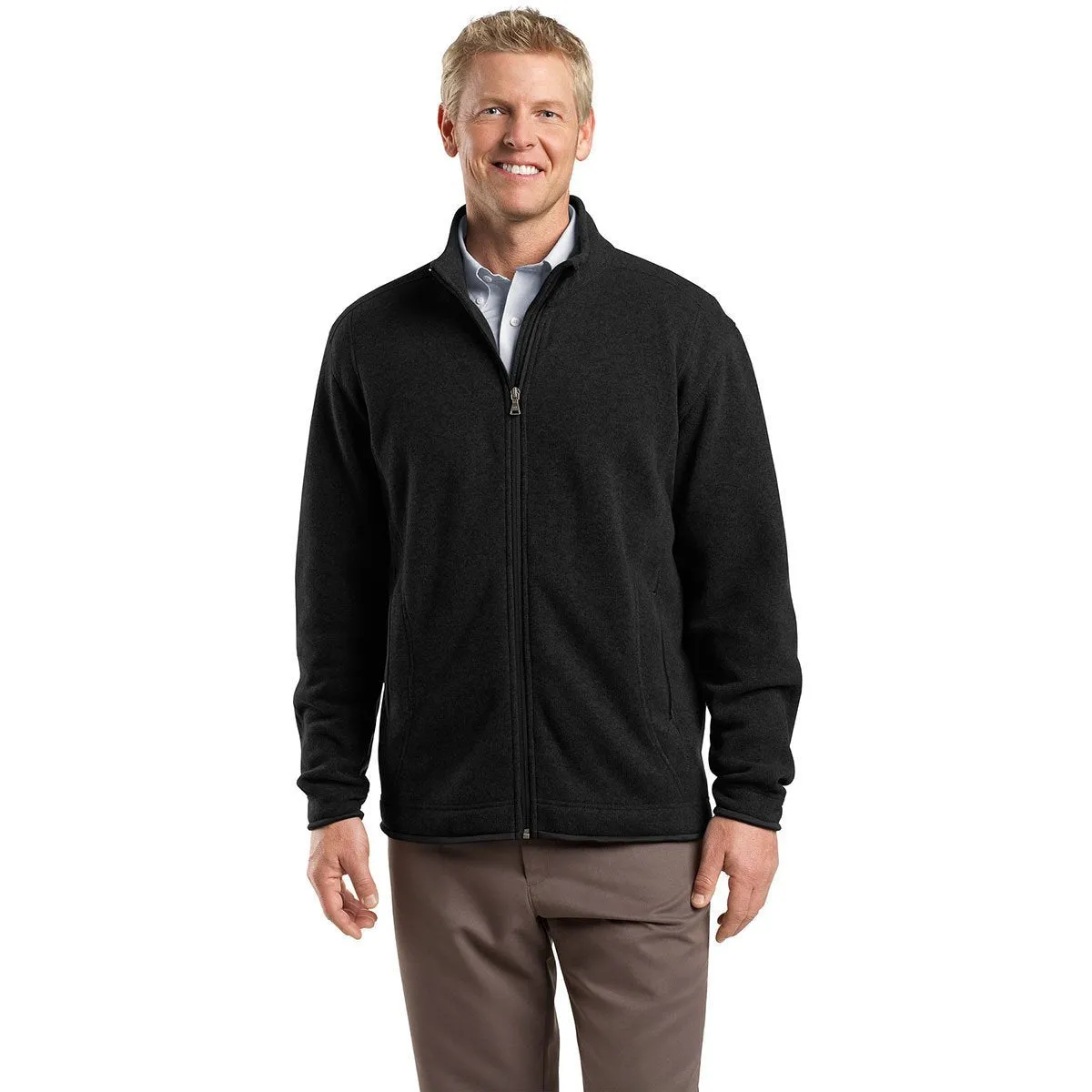 Red House Men's Black Sweater Fleece Full-Zip Jacket