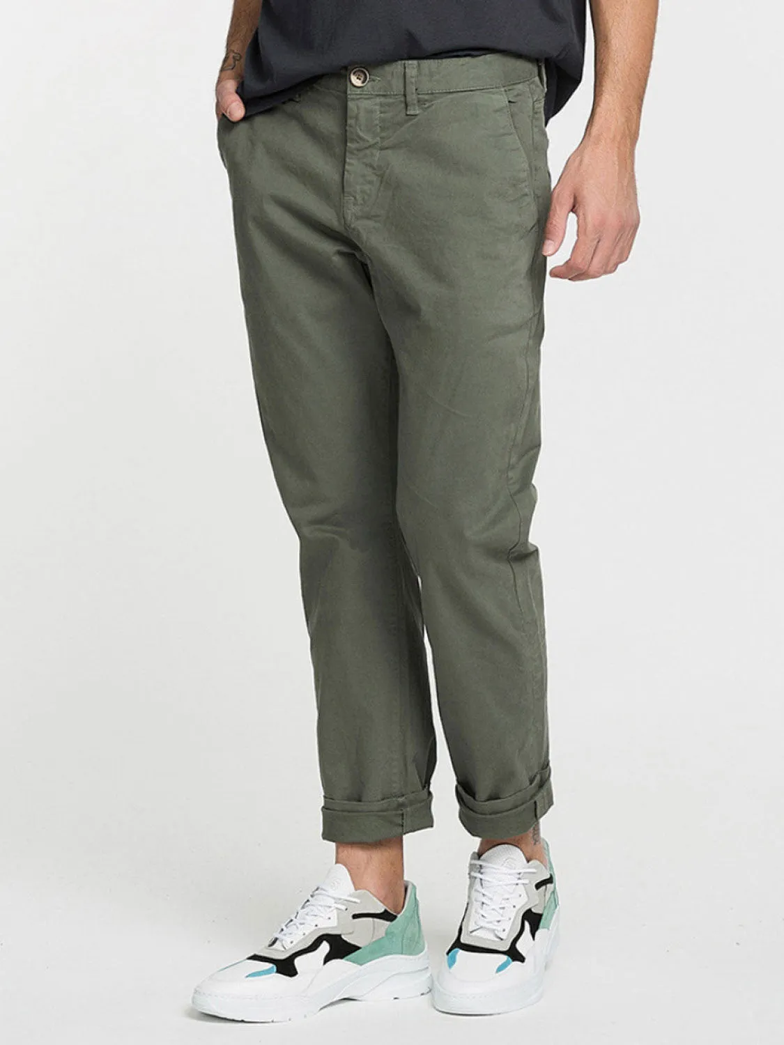 Regular Fit Cotton Blend Garment Washed Chino Pants Khaki