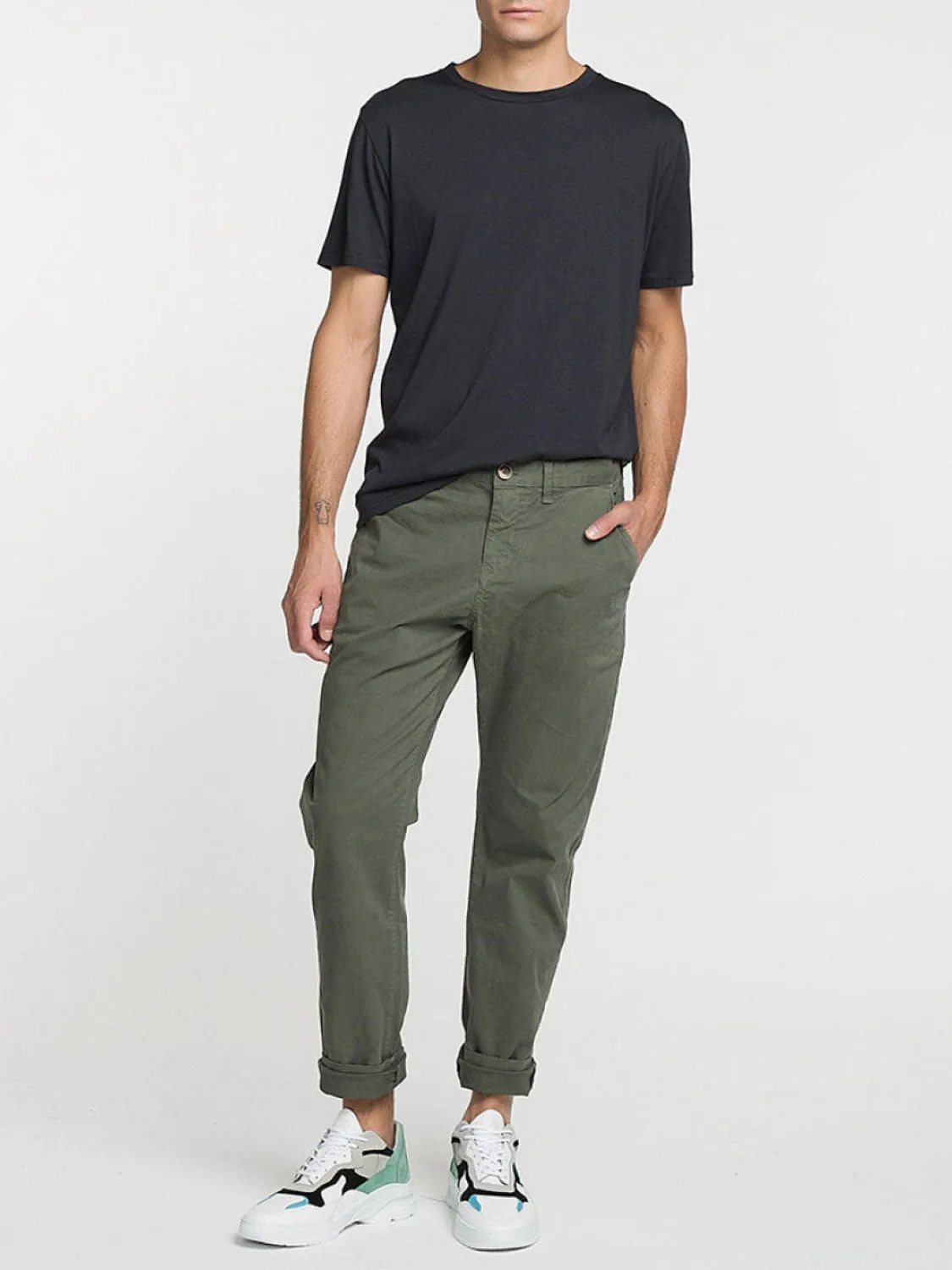 Regular Fit Cotton Blend Garment Washed Chino Pants Khaki