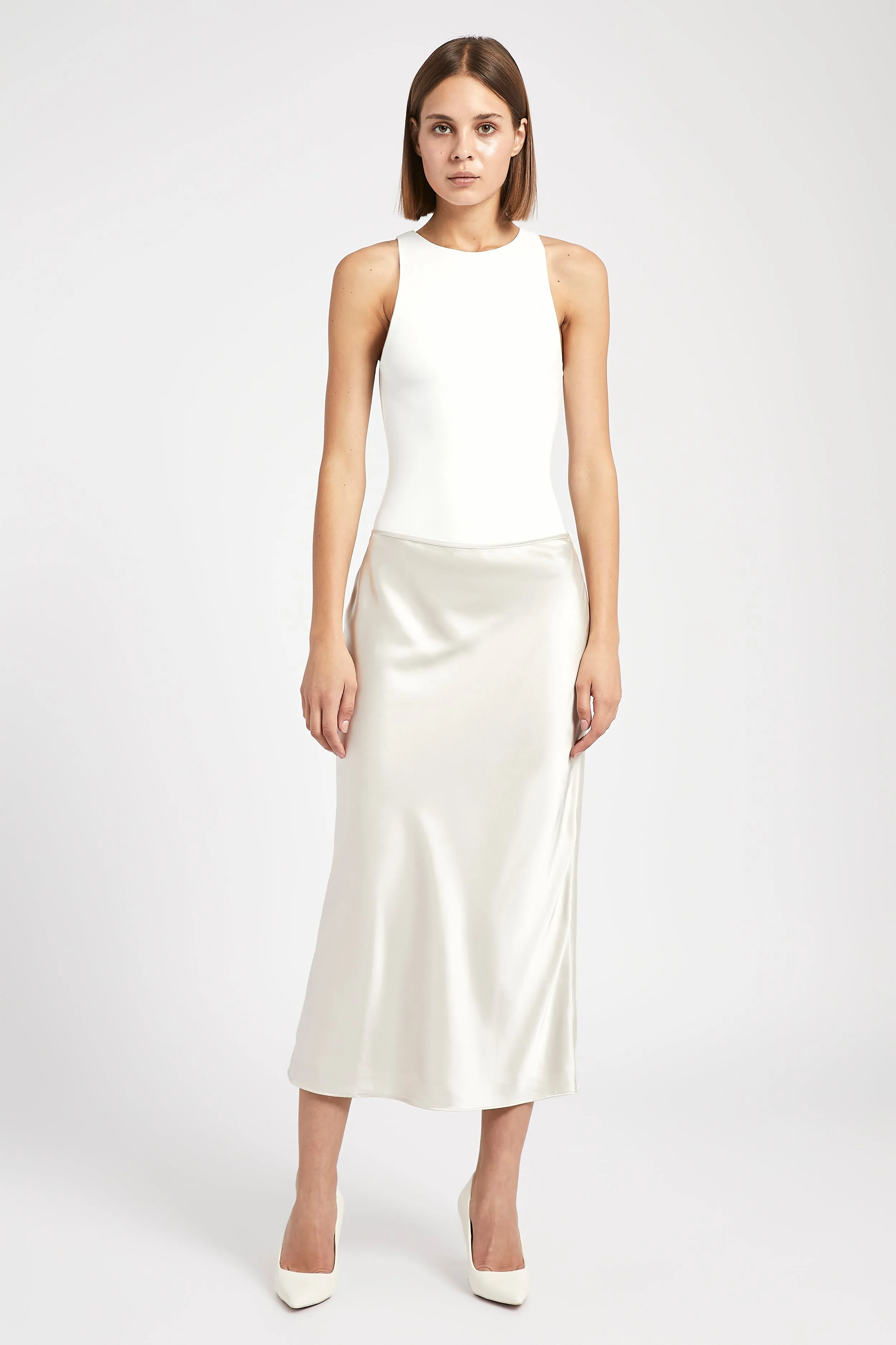 Satin Slip Midi Skirt - Champagne