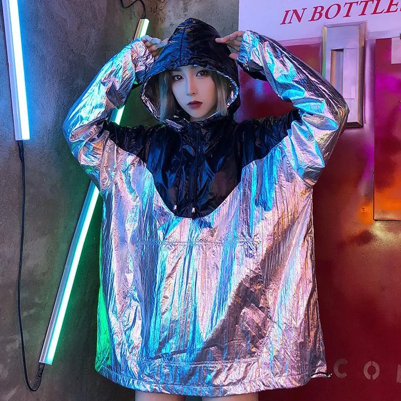 Silver Vinyl Metallic Reflective Trendy Jacket