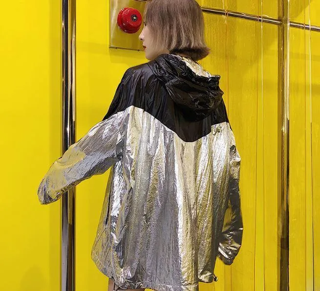 Silver Vinyl Metallic Reflective Trendy Jacket