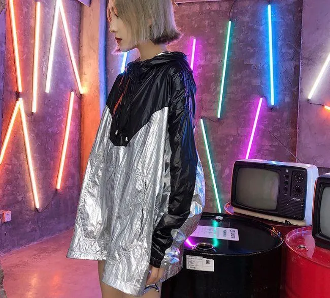 Silver Vinyl Metallic Reflective Trendy Jacket