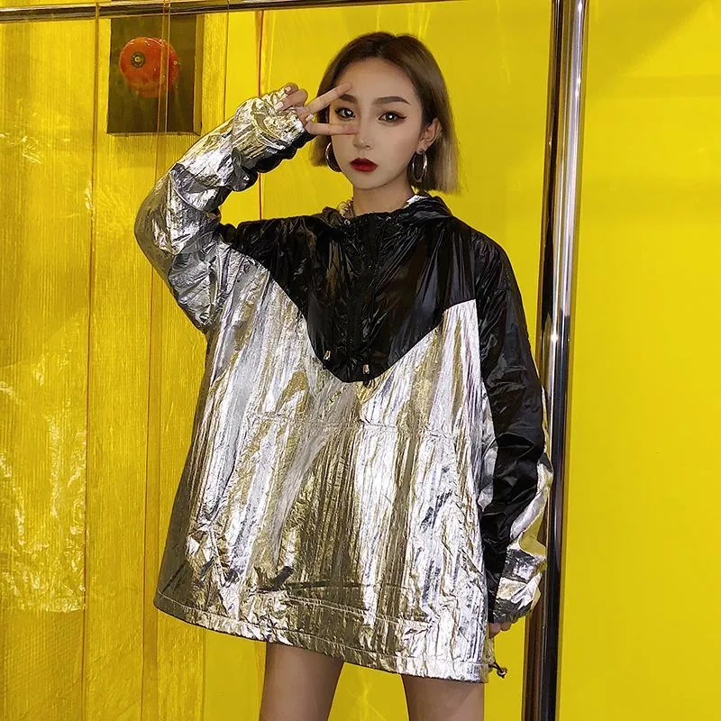 Silver Vinyl Metallic Reflective Trendy Jacket